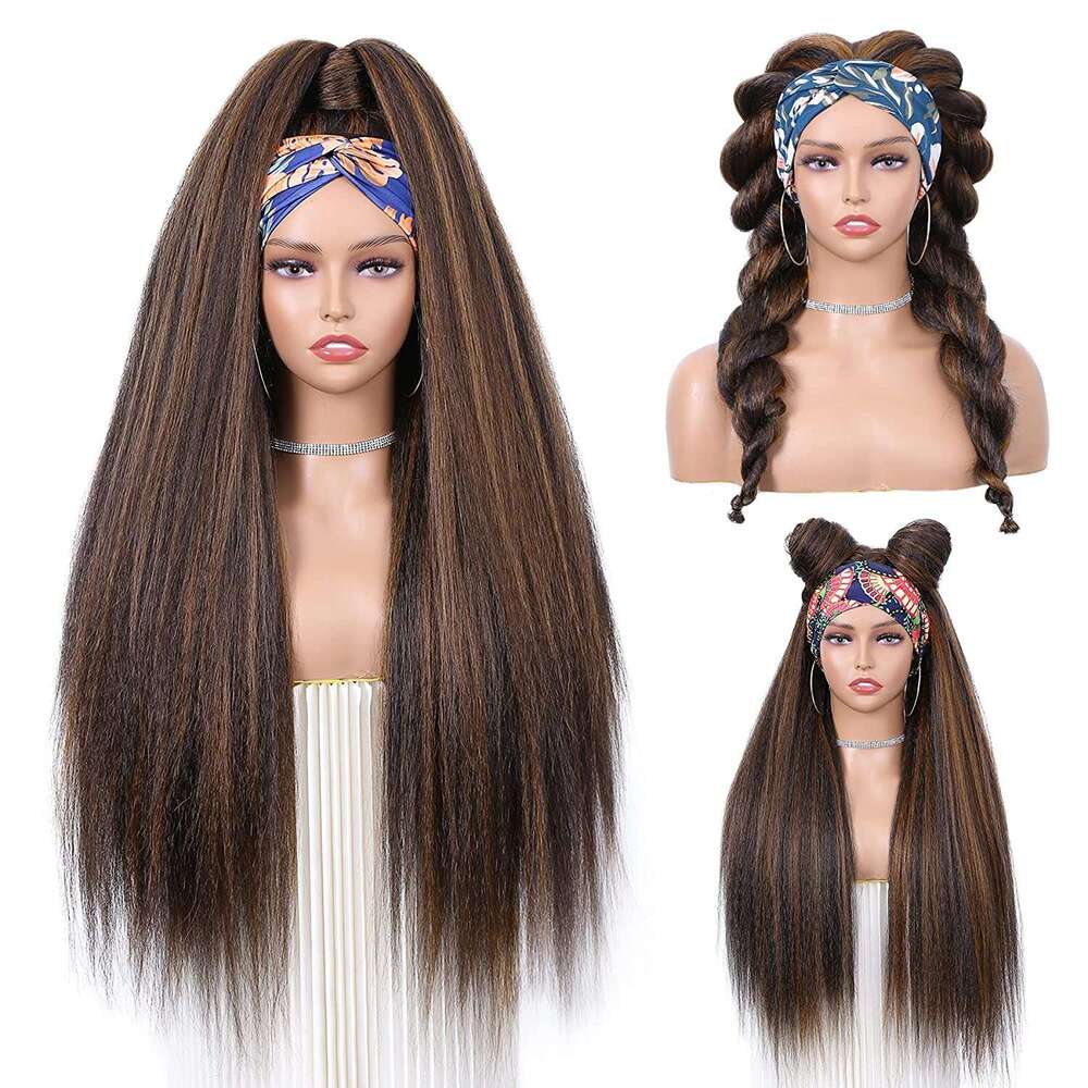 Kinky Headband Women - Synthetic Long Yaki Straight Wigs With Black Headband, Afro Wig For Daily Party, Halloween, Cosplay, Parties, Etc., Party Natur
