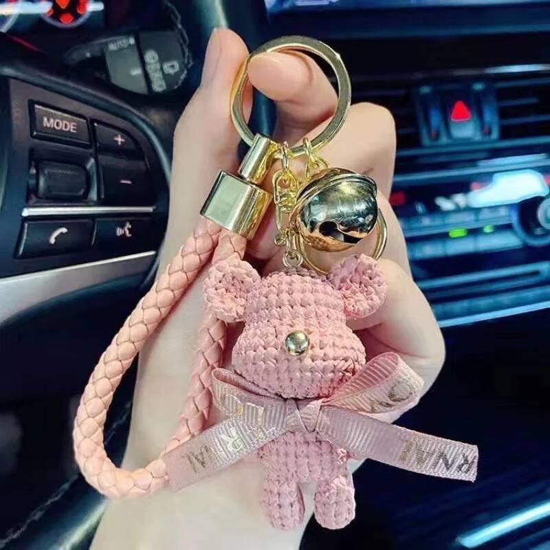 Trendy brand wool keychain three-dimensional doll backpack female cartoon bear car key chain pendant