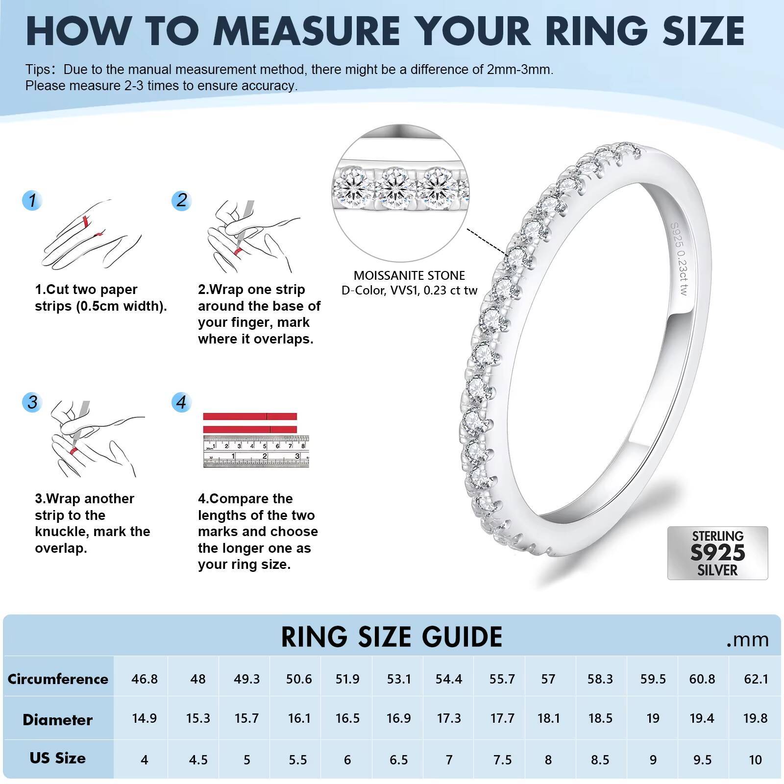 White Gold Plated Solid 925 Sterling Silver VVS Moissanite Simulated Diamond Stackable Ring Jewelry Gift Wedding Bands for Women