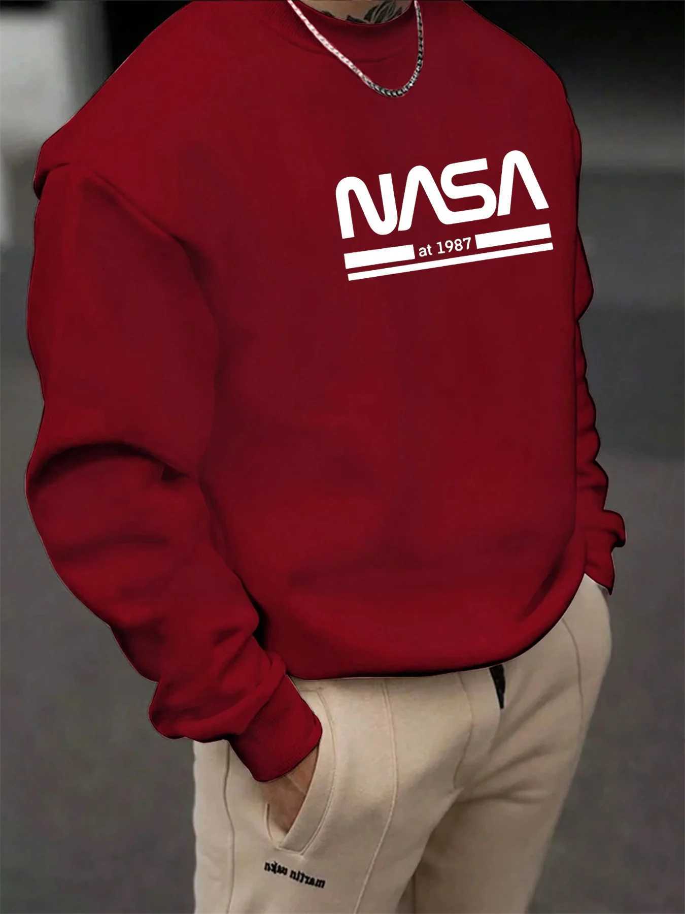 Mens autumn and winter fashionable casual loose NASA letter graphic printed long sleeved round neck sweatshirt W251027