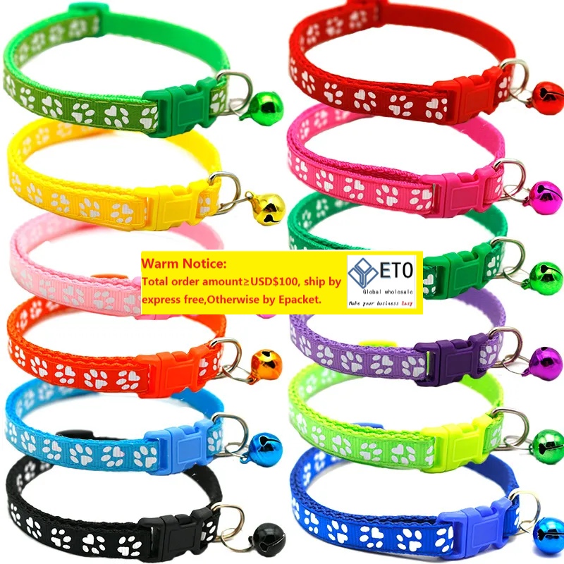Multicolor Cute Dogs Cat Bell Positioning Collars Teddy Bomei Dog Cartoon Footprint Adjustable Buckle Collar Leads Necklace Pet Supplies ZZ