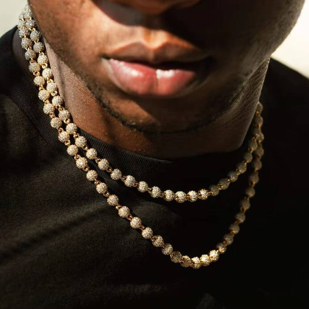 Custom Hip Hop Necklace Iced Out Shining 4mm Diamond S925 Silver Ball Beads Chain Moissanite