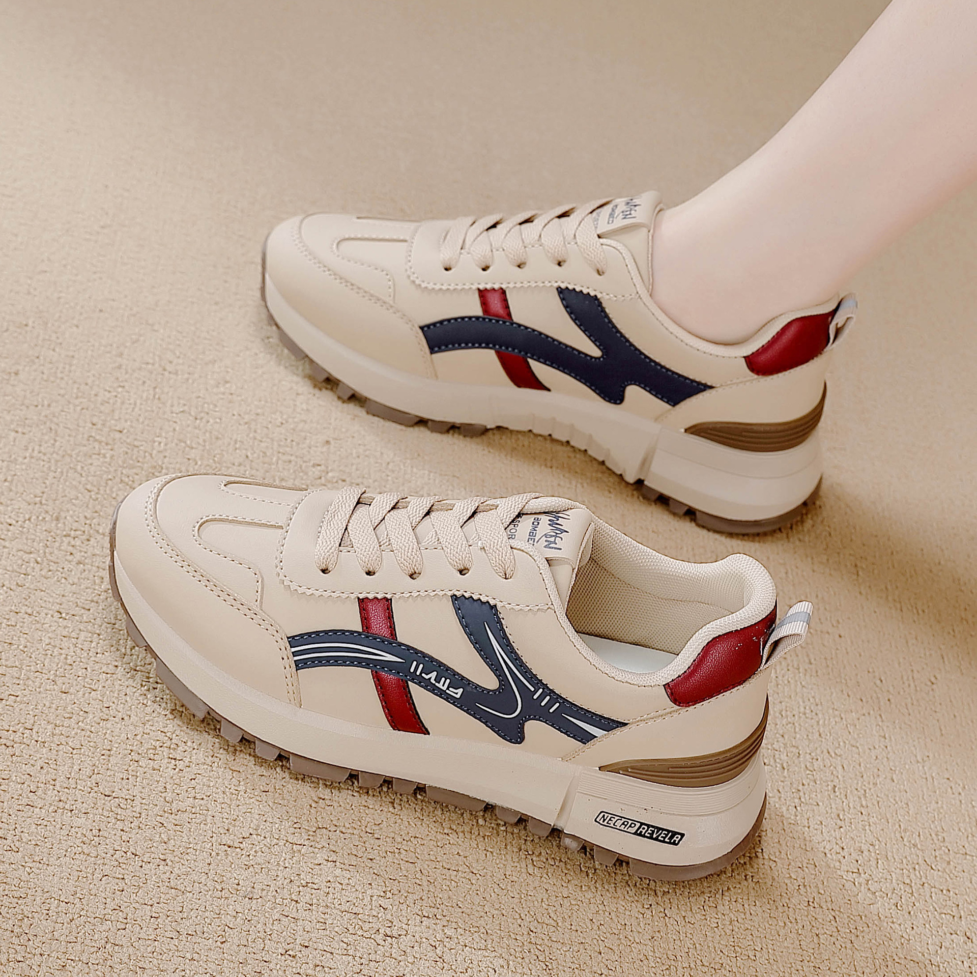 Free shipping Designer Casual Shoes Pu Leather Soft Thick Sole Sneakers for Women Sport Running Walking