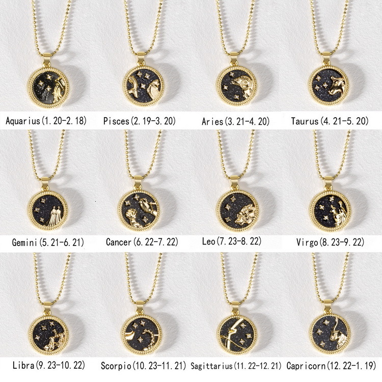 Gold necklace Coin Alloy Clavicle Chain gold Day and Night Necklace Twelve Constellations Couple Necklace designer necklace free shipping birthday gif