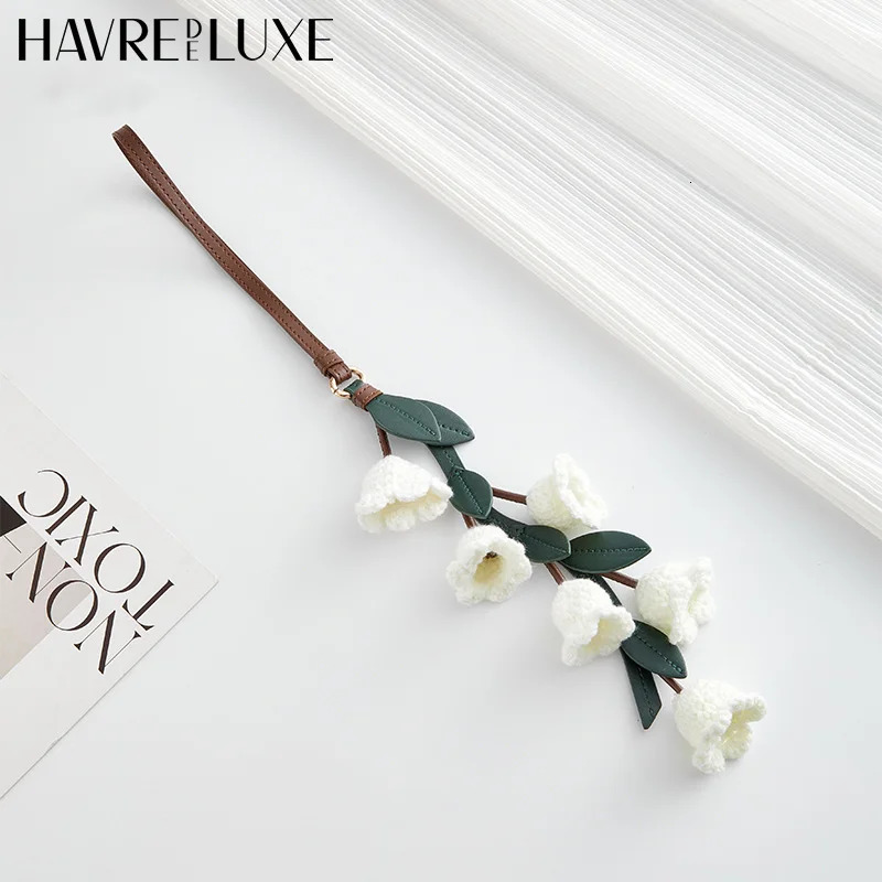 White lily of the valley bag charm handmade Cowhide woven flower pendant knitted highend bag accessories 251027