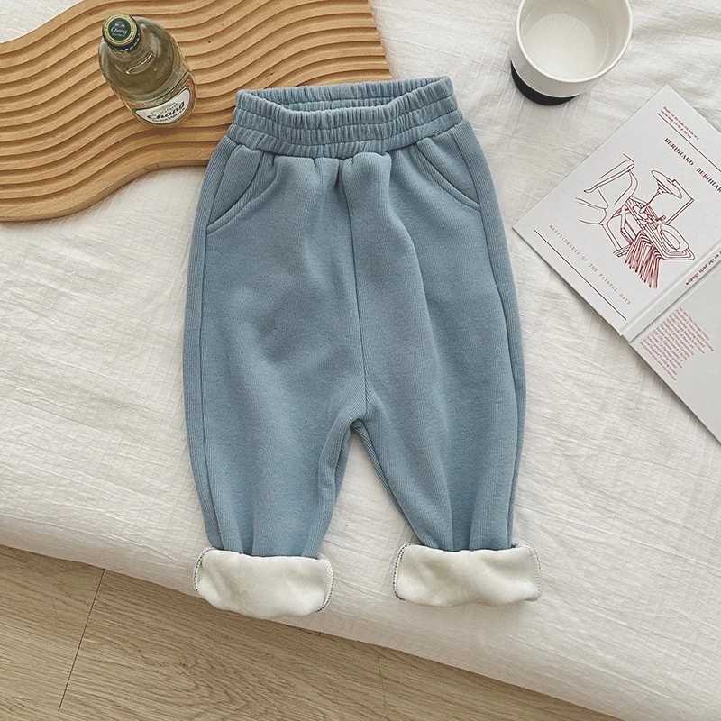 K22382 Girls Fleece Lined Pants Autumn Winter Outdoor Sports Casual Sweatpants Baby Thickened Integrated Velvet Warm TrousersT251027