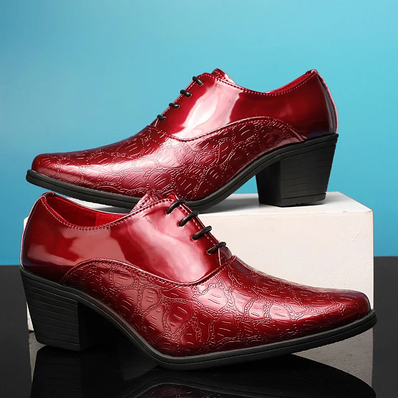 Red High Heel Mens Shoe Fashion Moccasin Man Wedding Shoes Groom Pointed Toe Dress Shoes Men Leather Oxford 251027