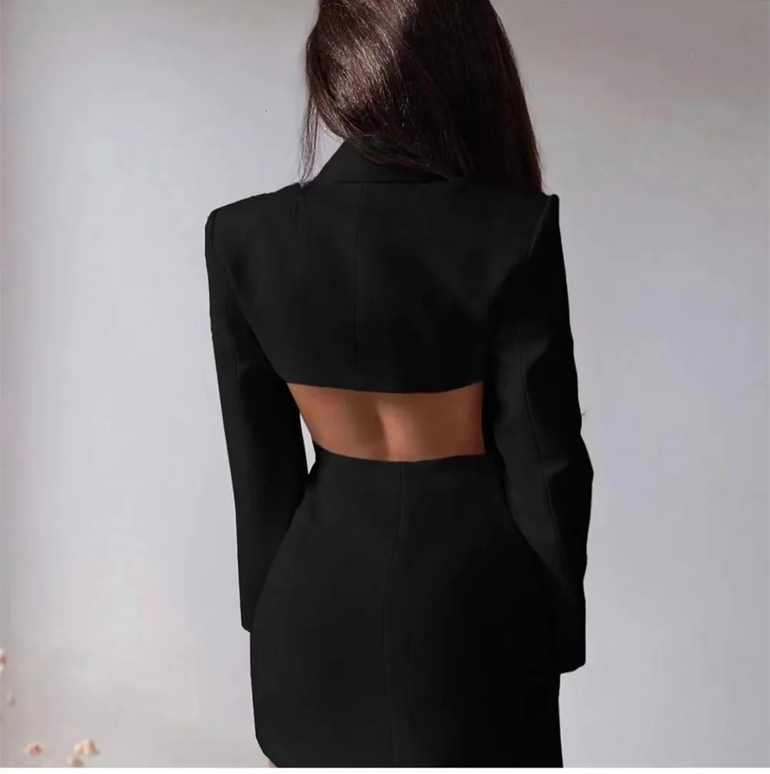 Women Suit Dress Fall Elegant Blazer Backless Doublebreasted Long Sleeve Dress OL Style Sexy Fashion Suits Spring 251023