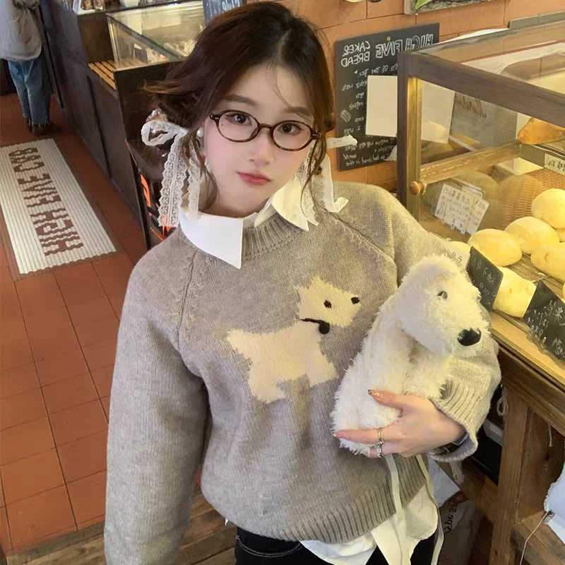 New Autumn and Winter Round Neck Longsleeved Puppy Sweater Womens Fashion Casual Pullover Knitted Sweater TopT251027