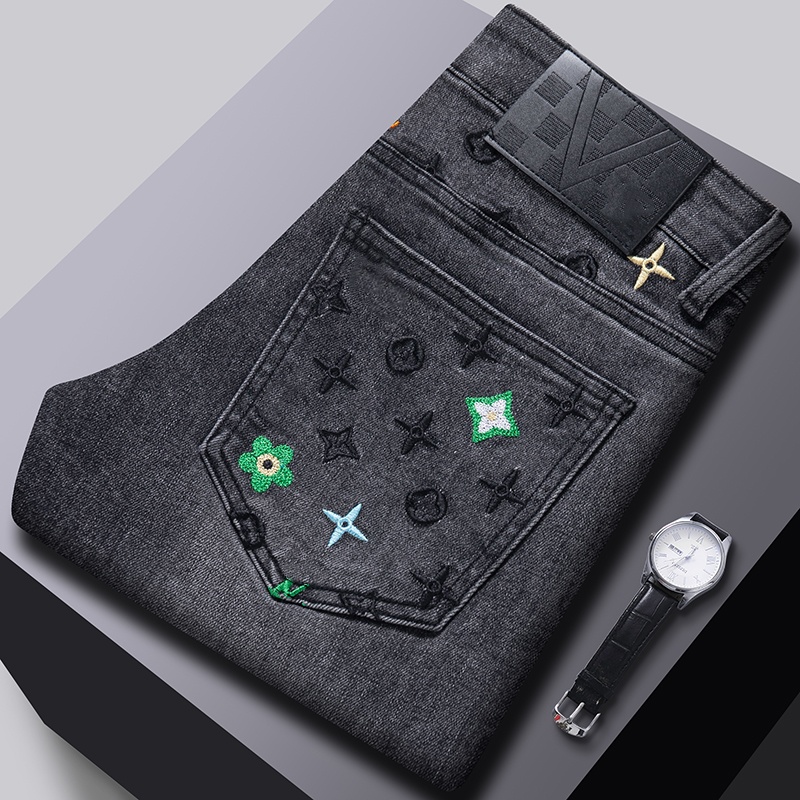 Men's Jeans Autumn Winter Men Slim Fit European American High-end Brand Small Straight Pants Q9726-5