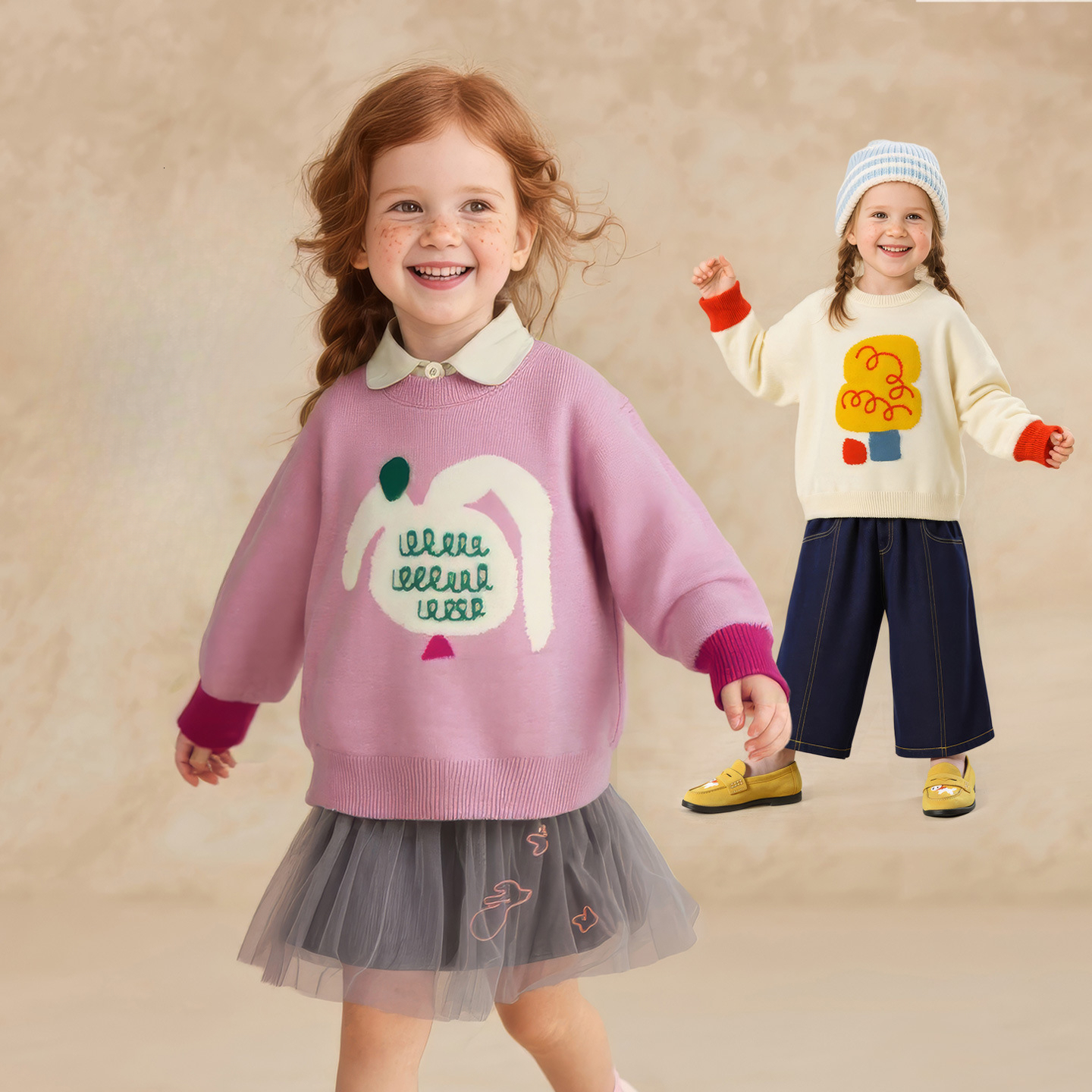 New hot selling designer children's clothing, girls' sweaters, fashionable cartoon patterns, casual children's knitwear
