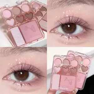 Heartshaped 8color eyeshadow tray with blush highlight matte glitter highgloss effect pink berry brown toneXJ251027