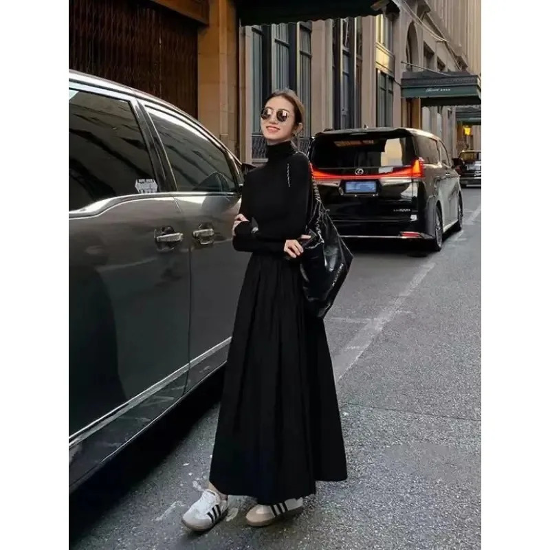 French Style Temperament Womens HighGrade Black Dress Hepburn Gray Turtleneck for Women Autumn Winter DF4964 251027