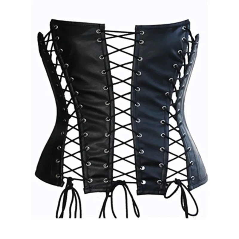 Summer Women Sexy PU Leather Corset Hollow Out Rope TieUp Bustier Crop Tops Sleeveless Backless Corselet Tank Tops Streetwear 251027