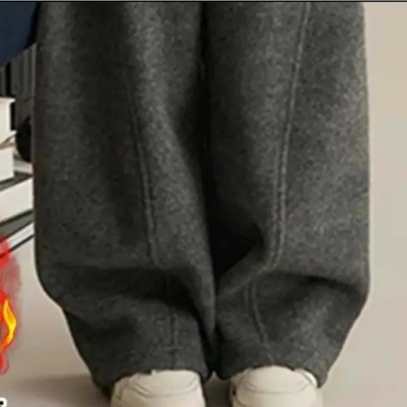 Family Matching Outfits Boys Girls Woolen WideLeg Pants 2025 Western Style Kids Casual Pant Mom Kids StraightLeg TrousersT251027