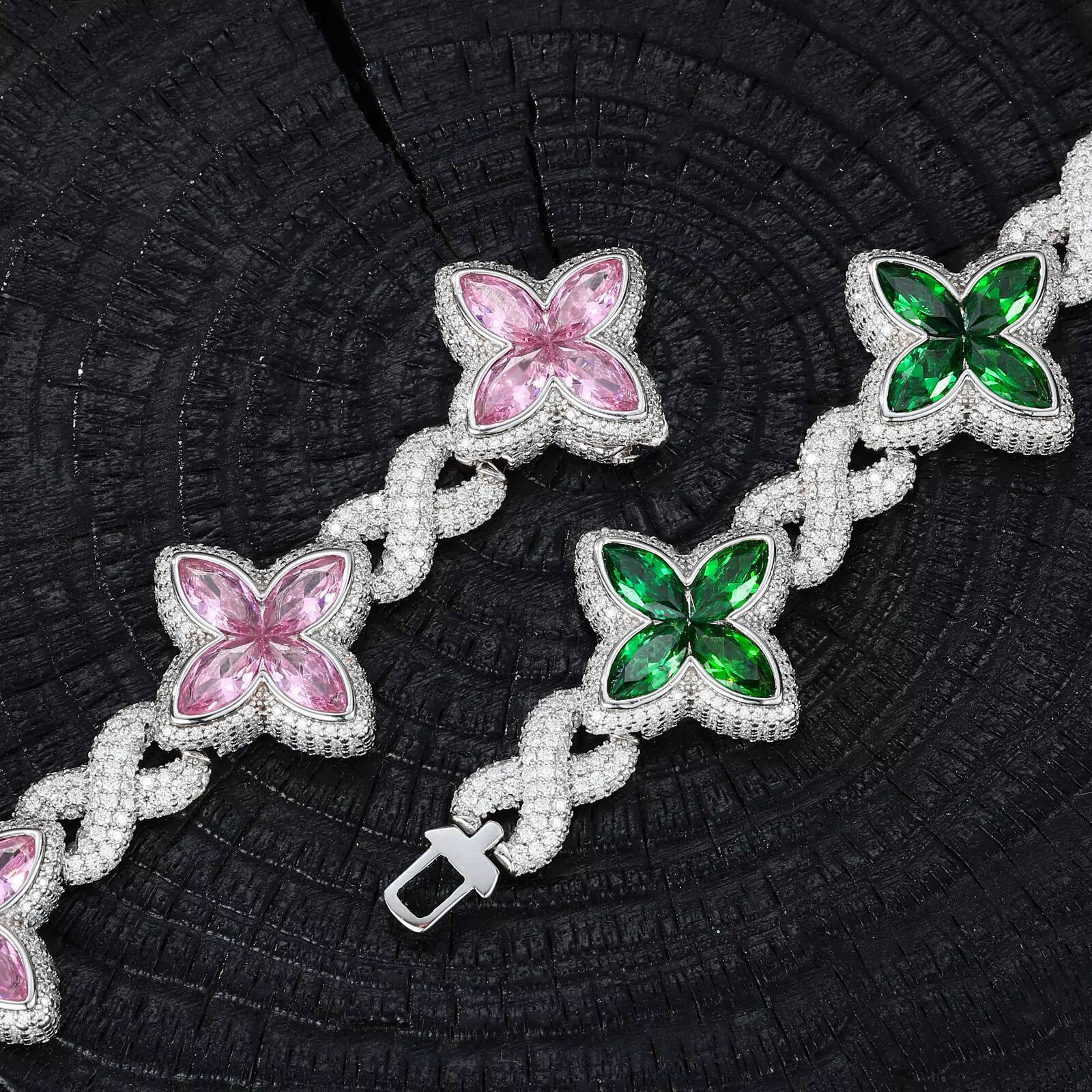 Luxury Colorful Cubic Zirconia Four Leaf Clover Bracelet High Quality Brass Trendy Flower Design Gift Fashion Jewelry for Women