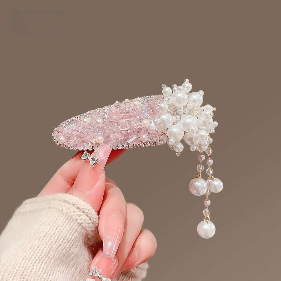 2025 New Flower Tassel Fashionable Crystal Side Bangs Pearl BB Clip Hairpin Hair Accessory