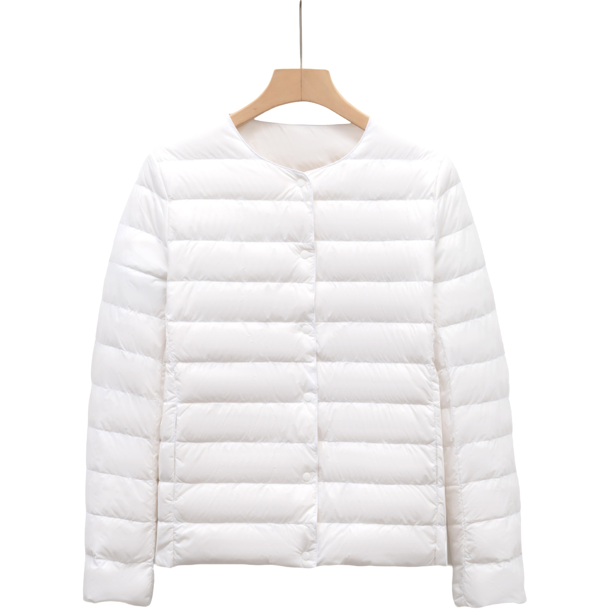 Women's Down & Parkas Minimalist Womens Solid Color Long Sleeve Down Jacket with Rounded Collar Perfect for Fall Winter