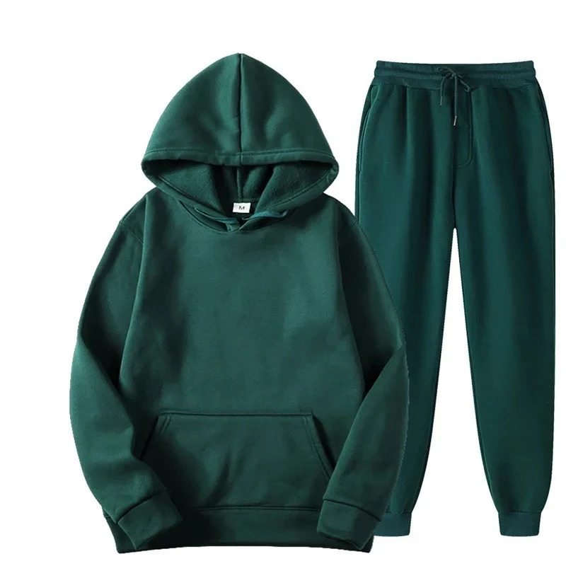 Men Women Tracksuit Hoodies Casual Solid Color Thick Pullover and Long Pant 2piece Set Autumn Fleece Jogger Sports Suit Ne 251027