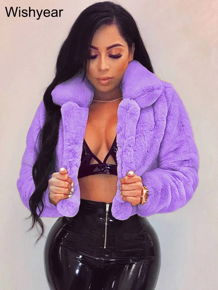 winter jacket women Fashion Faux Fur Open Lapel Crop Jackets Women Clothing Autumn Winter Solid Long Sleeve Warm Furry Fluffy Coat Outer Wear