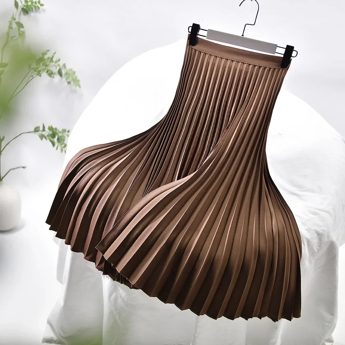 Looks Thin Pleated Skirt High Waist Aline Midlength Big Size Plaid Long Length 7590cm 251027