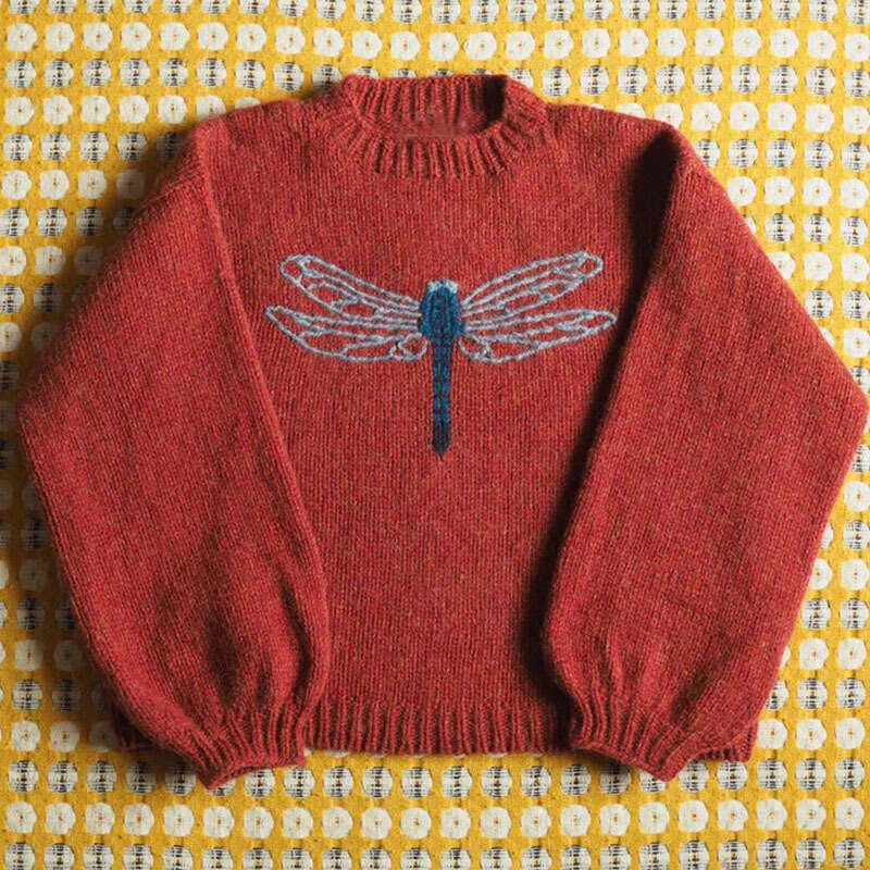 Knitted Sweater with Small Insect Jacquard Pattern, Round Neck, Long Sleeve, Loose Street Style, Cute Style