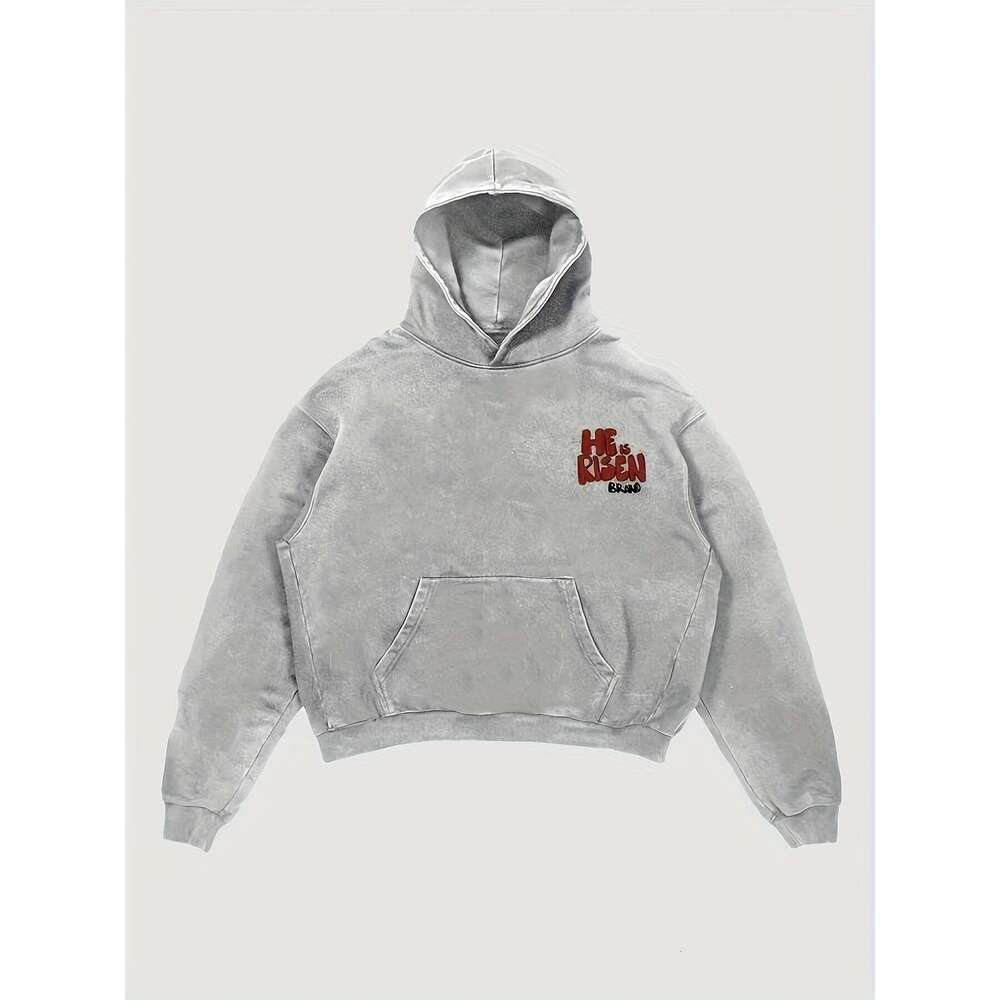 Y2k Style Graphic Print Hoodie With Kangaroo Pocket - "He IS Risen" Design, 100% Polyester, Lightweight & Comfortable, All-Season Casual Wea