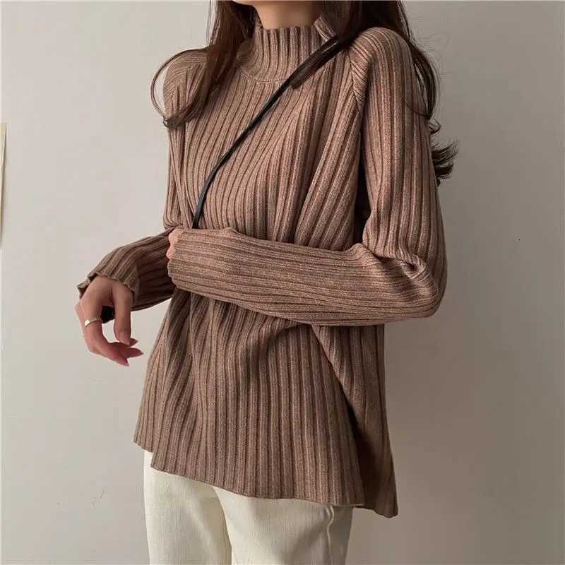 2025 Multicolor Turtleneck Knitted Sweater Women New Long Sleeved Loose Pullover Sweaters Autumn Winter FashionT251027
