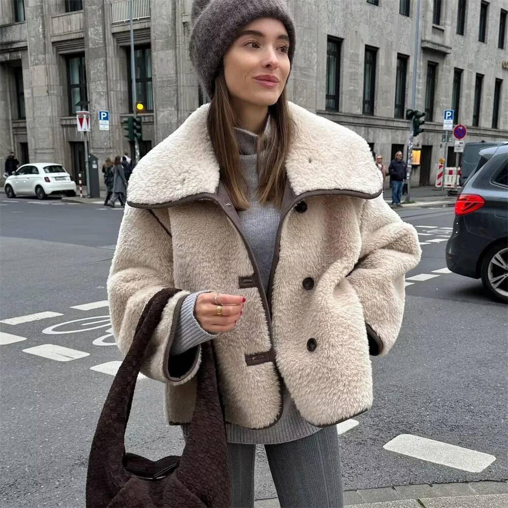 winter jacket women Women's Big Collar Fur Integrated Plush Coat Autumn/Winter New Solid Color Long Sleeve Warm Jacket