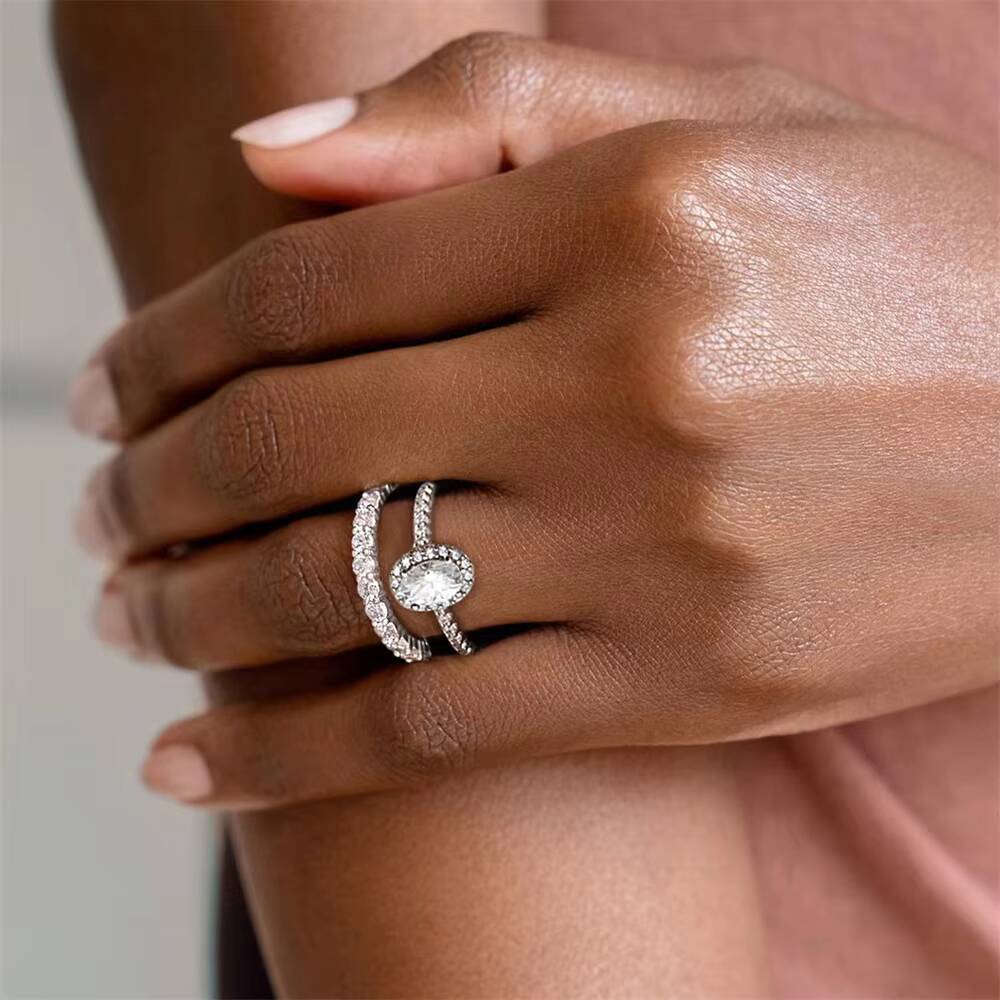 KRKC Luxury Moissanite Jewelry White Gold 925 Sterling Silver Cluster Oval D Color 1 Ct Diamond Engagement Moissanite Rings