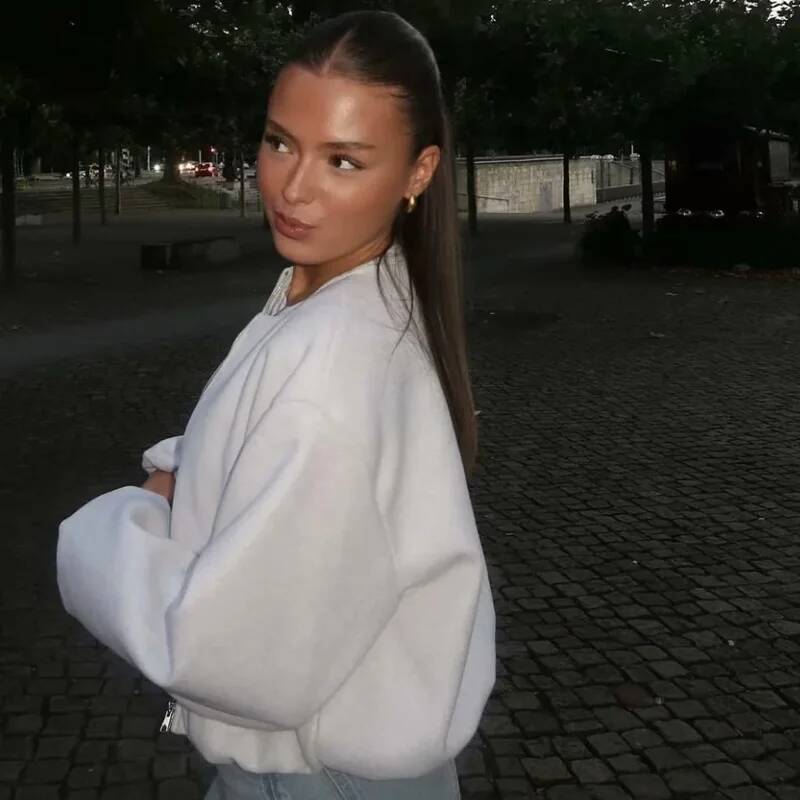 winter jacket women HXAO Outerwears Cropped Bomber Jacket Women Autumn Long Sleeve Faux Wool For Woman Winter Zip Up Gray Beige Short Coats