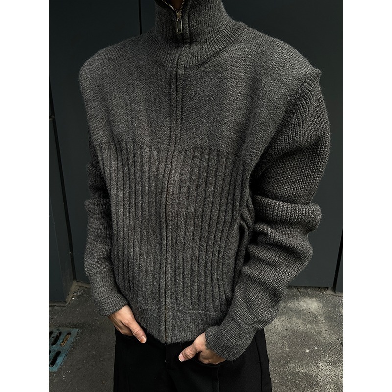 Melard Right Shoulder Short Sweater Men High Collar Designer Sweater Double Zipper Cardigan Knitted Sweater High-end Autumn Winter Casual Jacket Trend
