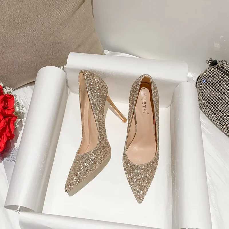 Fi High Heels Women Sequins Thin Stiletto Banquet Wedding Shoes New Autumn Winter Sexy Pointed Toe Ladies Party ShoesXJ251027