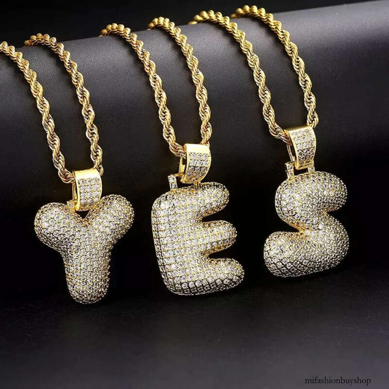 Hip Hop Cubic Zirconia A-Z 26 English Capital Letters Pendent Necklace With Stainless Steel Rope Chain Real Gold Plated Dia Letter Necklaces for Men W