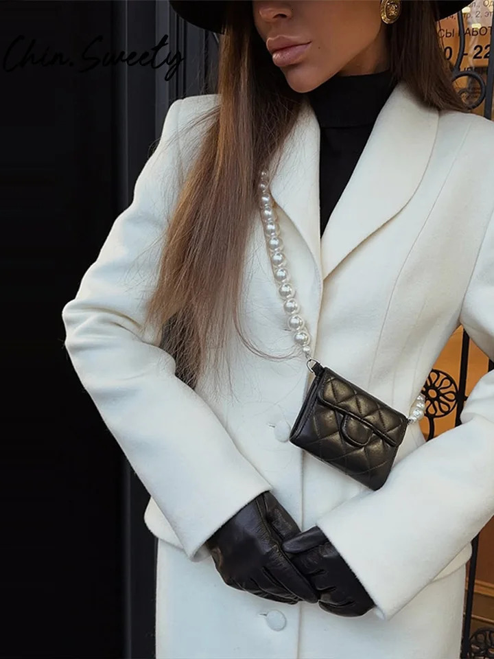 Slim Woolen Long Women Coat Elegant Full Sleeve Lapel Single Breasted Pocket Female Outwear Autumn Winter Chic Lady Jakcet 251024