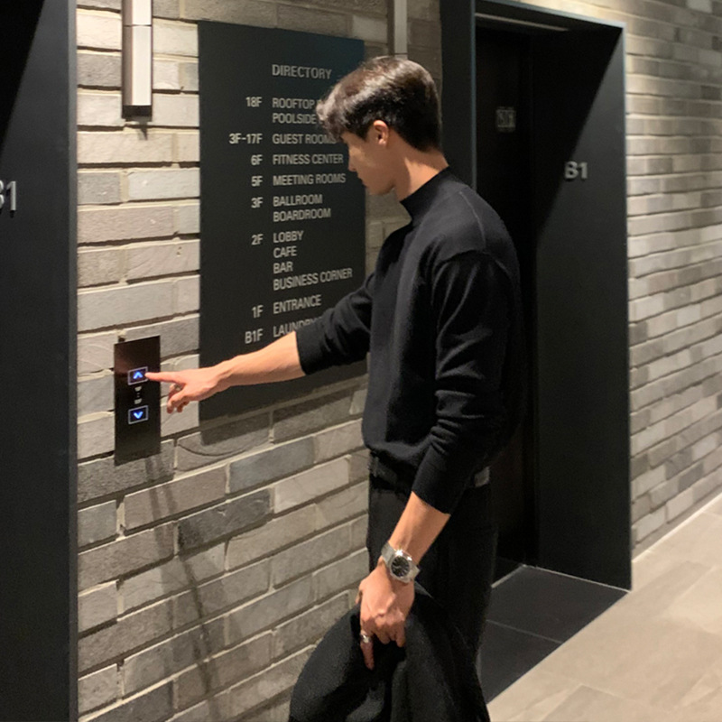 Spring And Autumn High-end Half turtleneck Sweater For Men Korean Style Designer Sweater Loose Casual Solid Color Mid-neck Knitted Base Shirt Long Sle