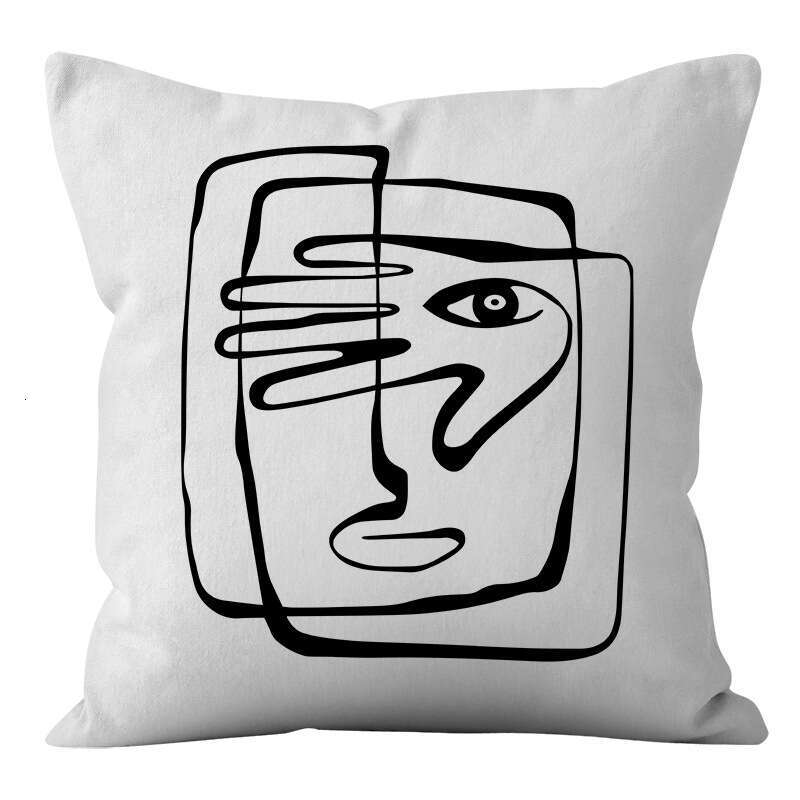 Lanjia- Nordic INS Style Simple Luxury Line Black And White Plaid Pillowcase Nap Pillow Sofa Cushion C6373