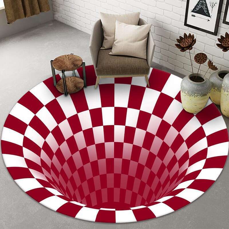 Lanjia- New 3D Stereo Round Floor Bedroom Living Room Visual Illusion Spiral Dizziness Crystal Velvet Carpet Foot Mat 67852