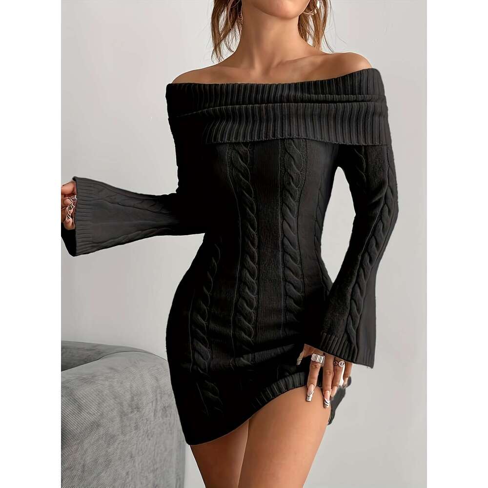 Elegant Cozy Women's Off-The-Shoulder Sweater One-Shoulder Long Sleeve Winter With Ribbed Texture Solid Color Versatile For Casual & Formal Ocns 