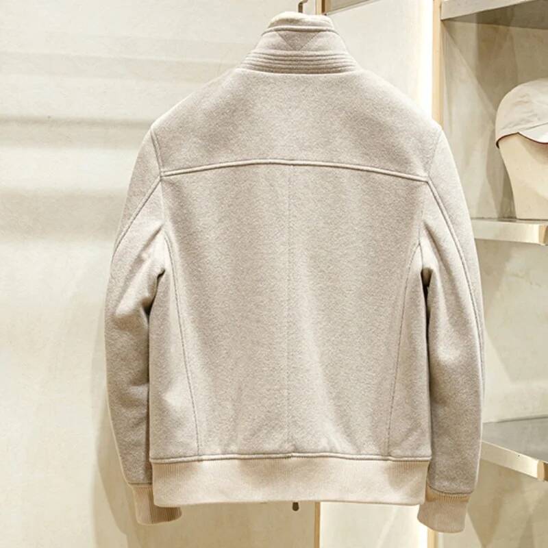 Wool Blend Stand-Up Collar Old Money Style Winter Autumn Men's Warm And Thick Cotton Coat