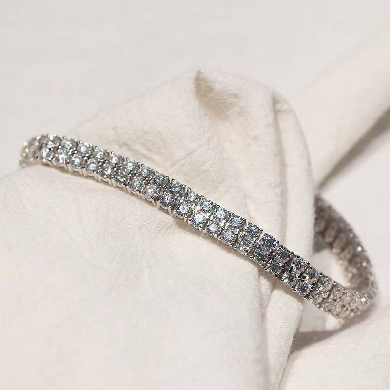 Pass Diamond Tester Two Rows 4mm Moissanite Tennis Bracelet 925 Sterling Silver Tennis Bracelets Women