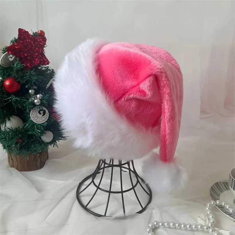 Christmas Santa Hat Xmas Pink Long Plush Holiday Red Black Hat For Adults And Kids Unisex 2024 New Year Festive Party SuppliesW251027