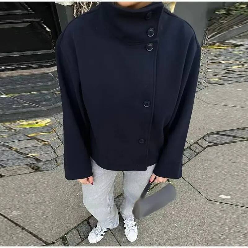 winter jacket women New Stand Collar Woolen Jackets Fashion Women Long Sleeve Autumn Winter Loose Coats Casual Solid Office Lady Chic Outwear