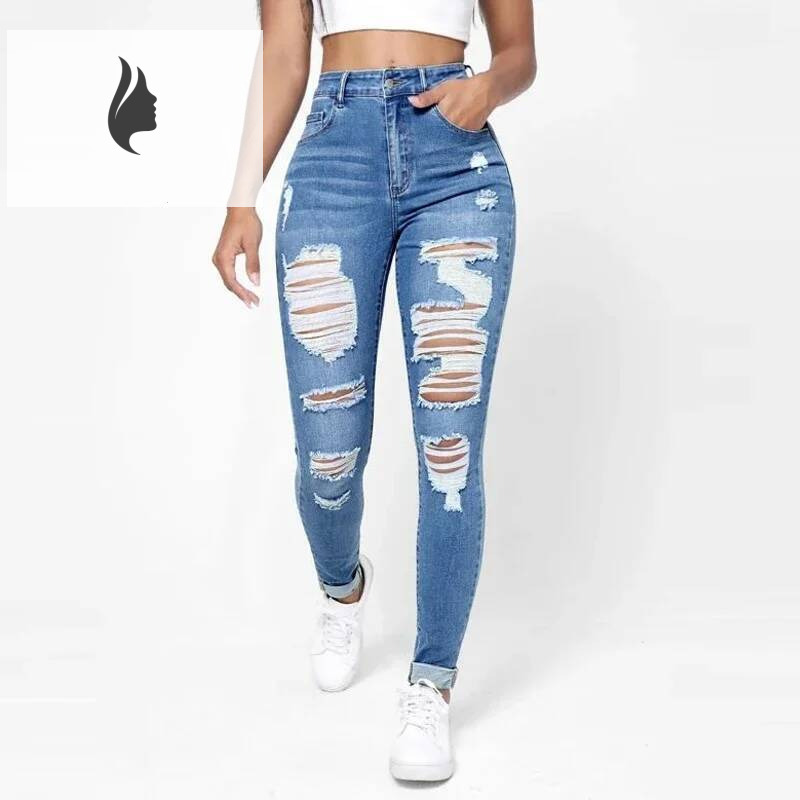 winter jacket women CPSYMYM Ripped Holes Casual Skinny Jeans Autumn, Slash Pockets Distressed Single-Breasted Button Mid Waist Denim Pants