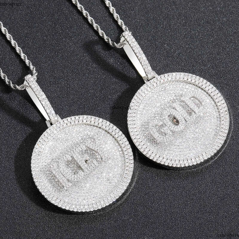 Hip Hop Custom A-Z Medium Size Disc Pendant Necklace Letters Rotatable Mens Jewelry