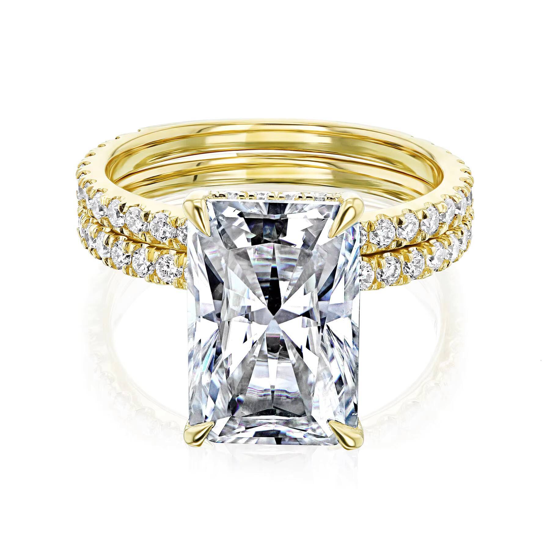Luster Custom Hidden Halo 9k10k14k18k Gold Moissanite Band 45ct Radiant Cut Moissanite Wedding Ring Sets for Women