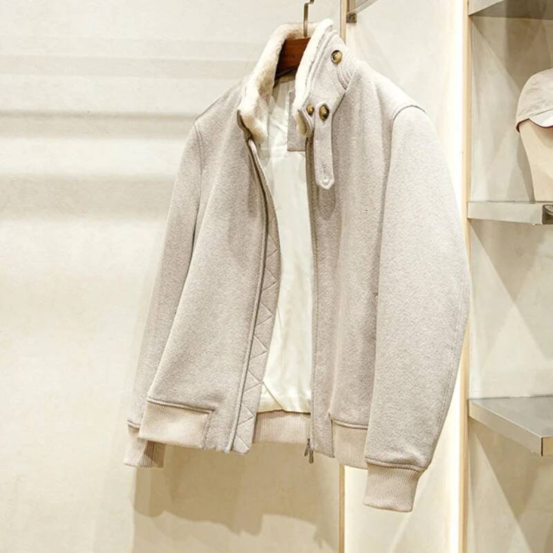 Wool Blend Stand-Up Collar Old Money Style Winter Autumn Men's Warm And Thick Cotton Coat