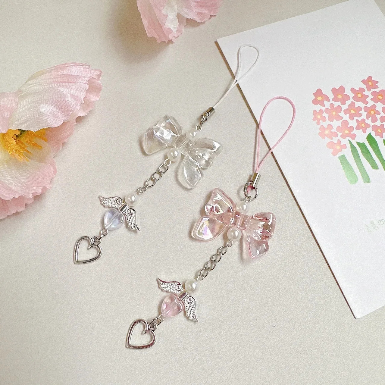 Y2K Bowknot Star Keychain for Phone Case Cute Kawaii Bow Love Pendant Chain Phone Charm Pink Star Heart Mobile Lanyard Girl 251021