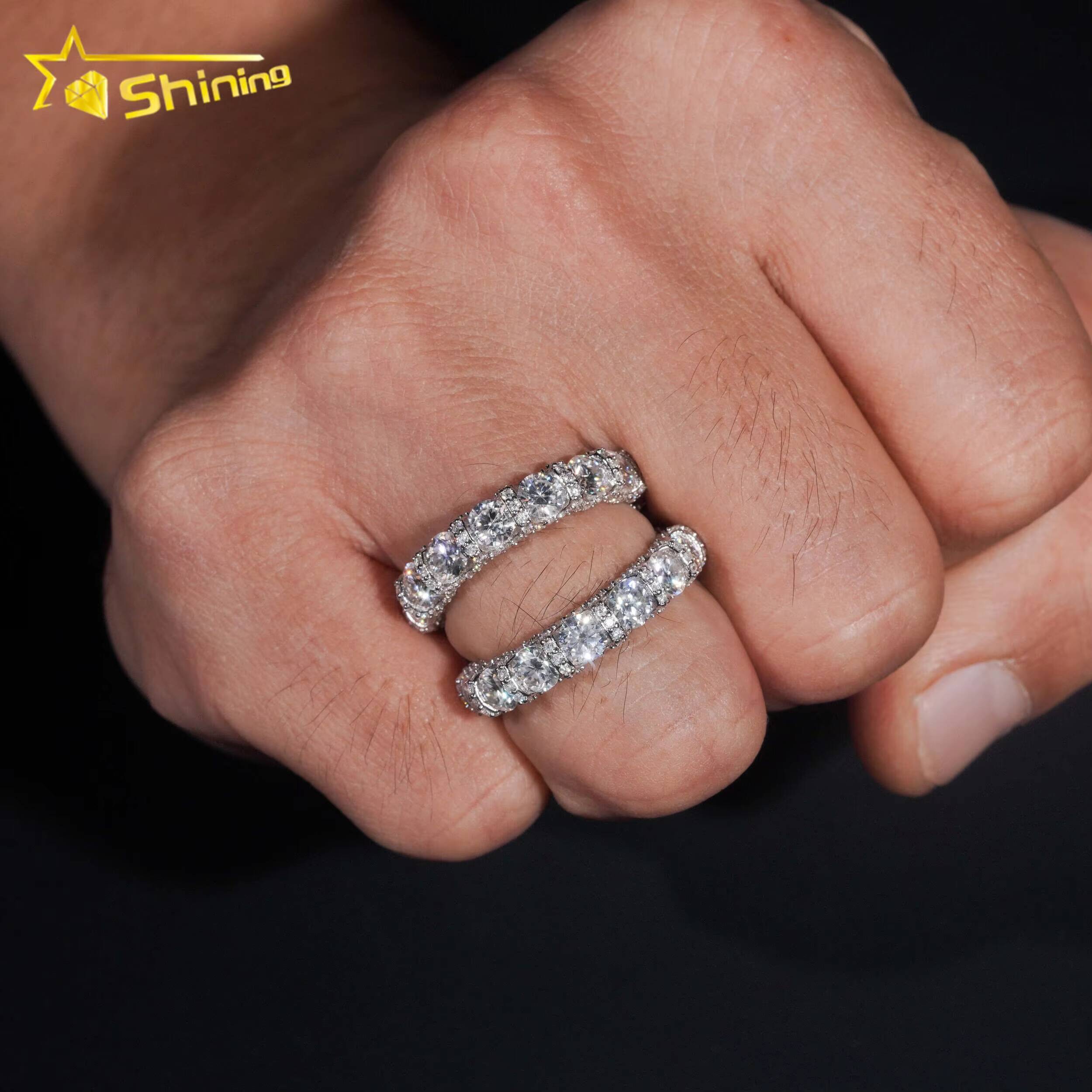 GRA Certified Factory Price Gorgeous Solid 925 Sterling Silver Fine Jewelry Fully Iced Out Moissanite Band Ring Wedding Rings