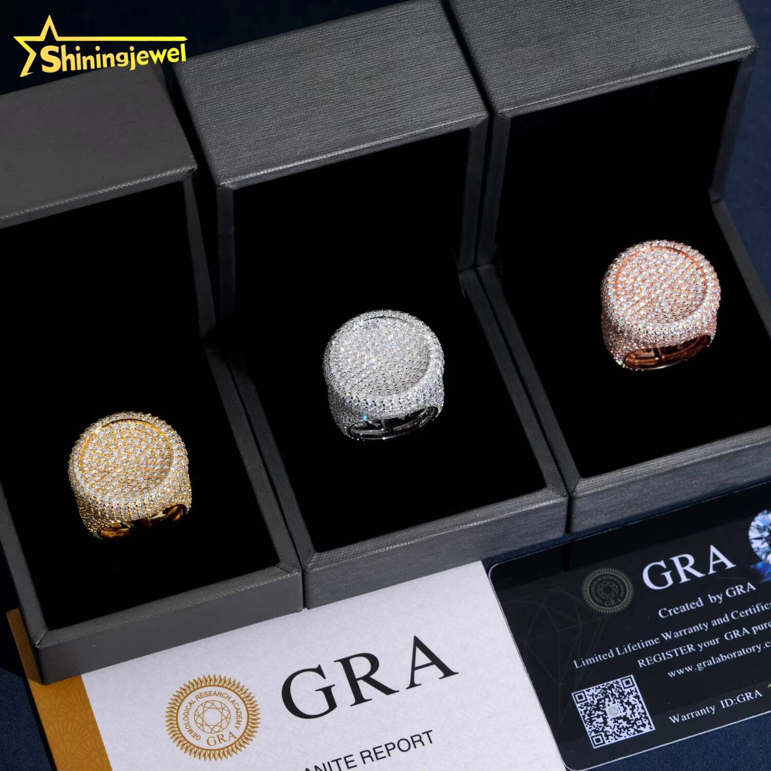 Source Factory Pass Diamond Tester Hip Hop Jewelry 925 Silver Fully Iced Bubble Edge Round Diamond Moissanite Men Ring